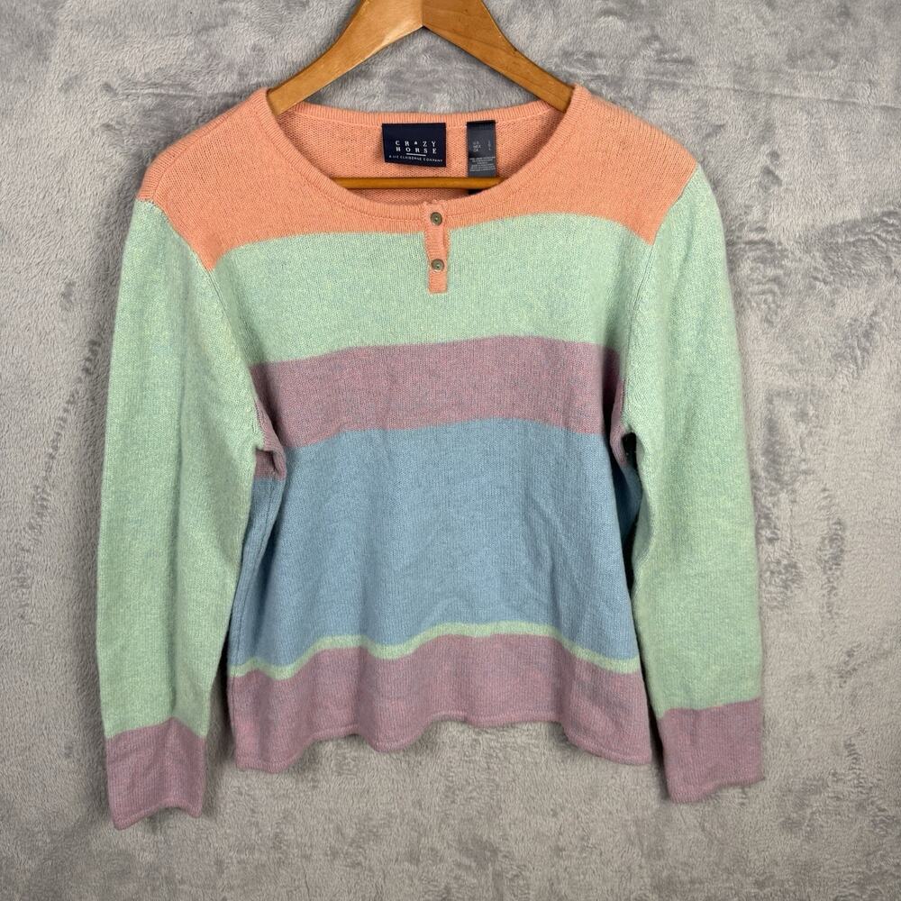 Crazy Horse By Liz Claiborne Women’s Sweater L Y2K Lambs Wool Color Block